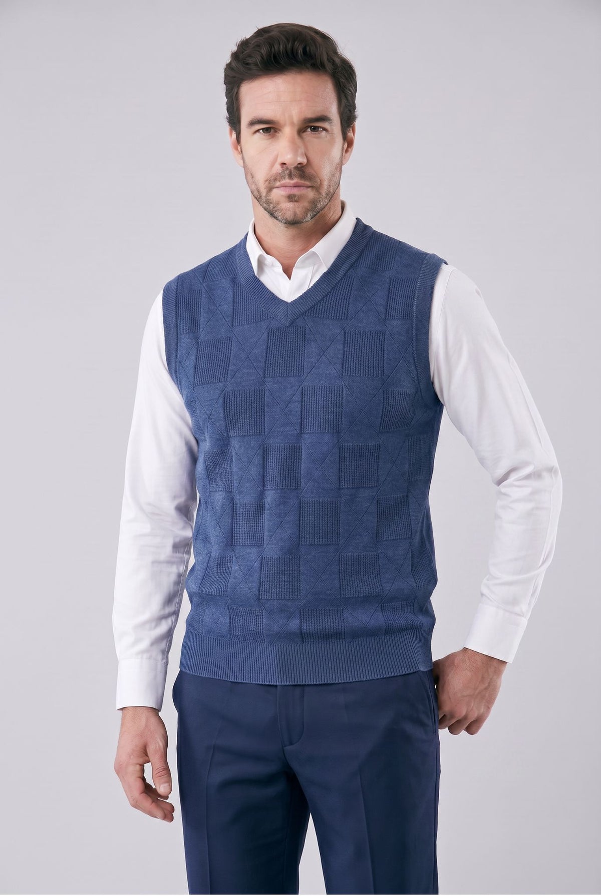 Colete Masculino Tricot Xadrez com Design Clássico