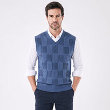 Colete Masculino Tricot Xadrez com Design Clássico azul