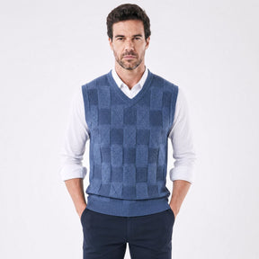Colete Masculino Tricot Xadrez com Design Clássico azul