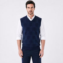 Colete Masculino Tricot Xadrez com Design Clássico azul marinho