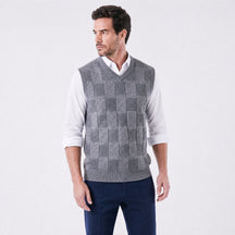 Colete Masculino Tricot Xadrez com Design Clássico cinza