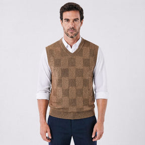 Colete Masculino Tricot Xadrez com Design Clássico marrom