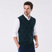 Colete Masculino Tricot Xadrez com Design Clássico verde 