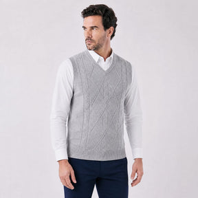 Colete Masculino com Gola V e Acabamento Bordado cinza claro