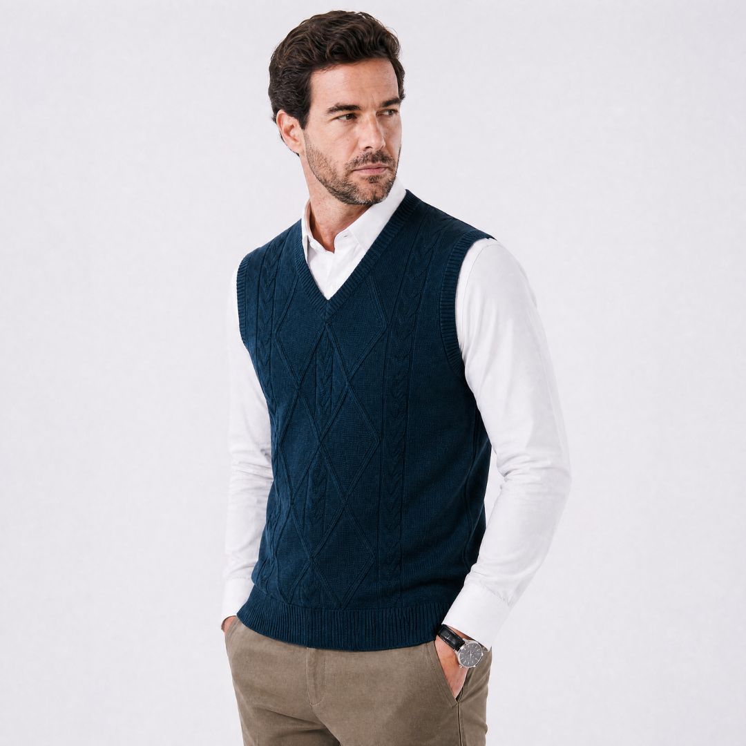 Colete Masculino com Gola V e Acabamento Bordado verde