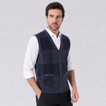Colete Masculino de Gola V com Acabamento Bordado Austin azul