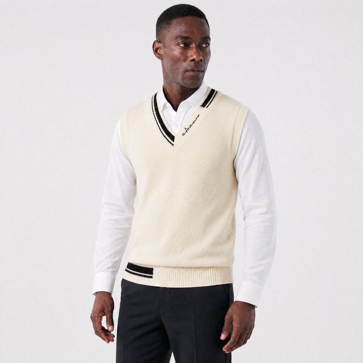 Colete Masculino em Lã com Visual Clássico Vintage bege