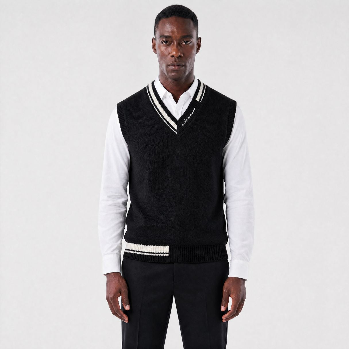 Colete Masculino em Lã com Visual Clássico Vintage preto