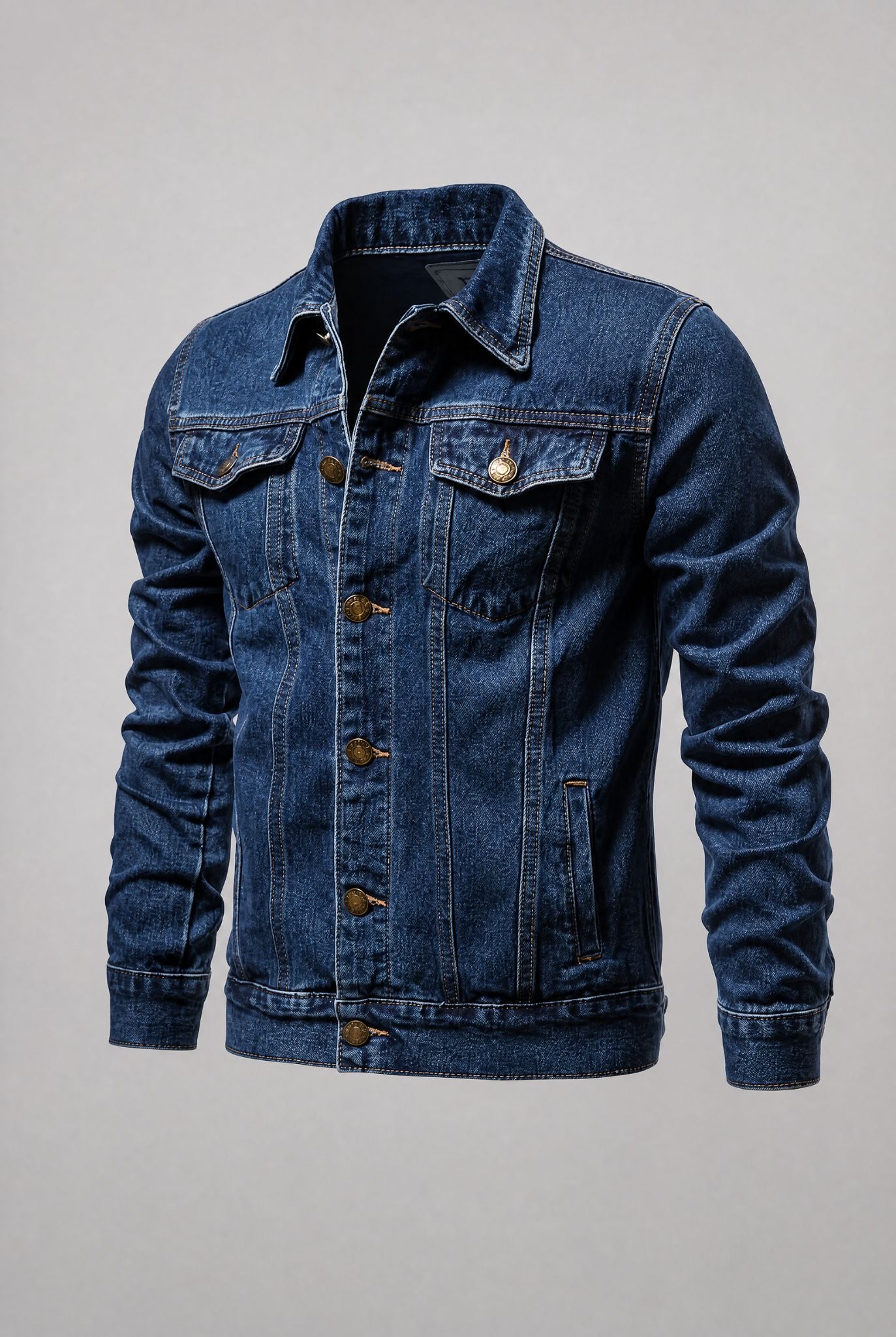 Jaqueta Jeans Masculina Trucker Clássica com Bolsos no Peito