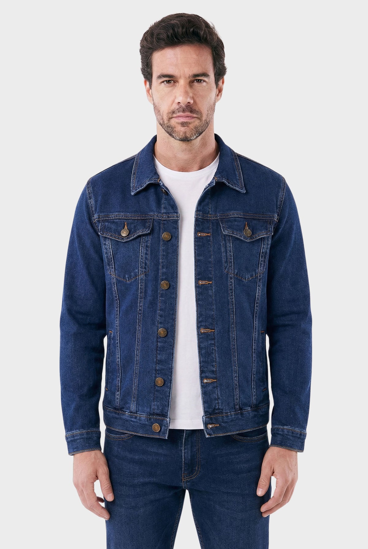 Jaqueta Jeans Masculina Trucker Clássica com Bolsos no Peito