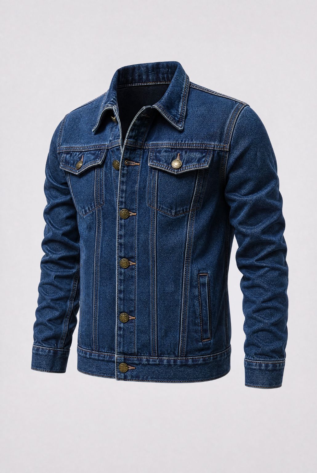 Jaqueta Jeans Masculina Trucker Clássica com Bolsos no Peito