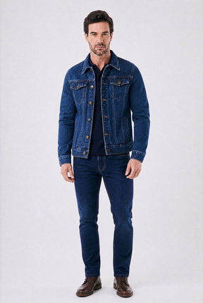 Jaqueta Jeans Masculina Trucker Clássica com Bolsos no Peito