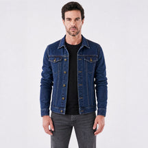 Jaqueta Jeans Masculina Trucker Clássica com Bolsos no Peito azul