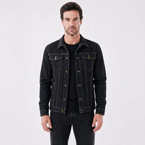 Jaqueta Jeans Masculina Trucker Clássica com Bolsos no Peito preto