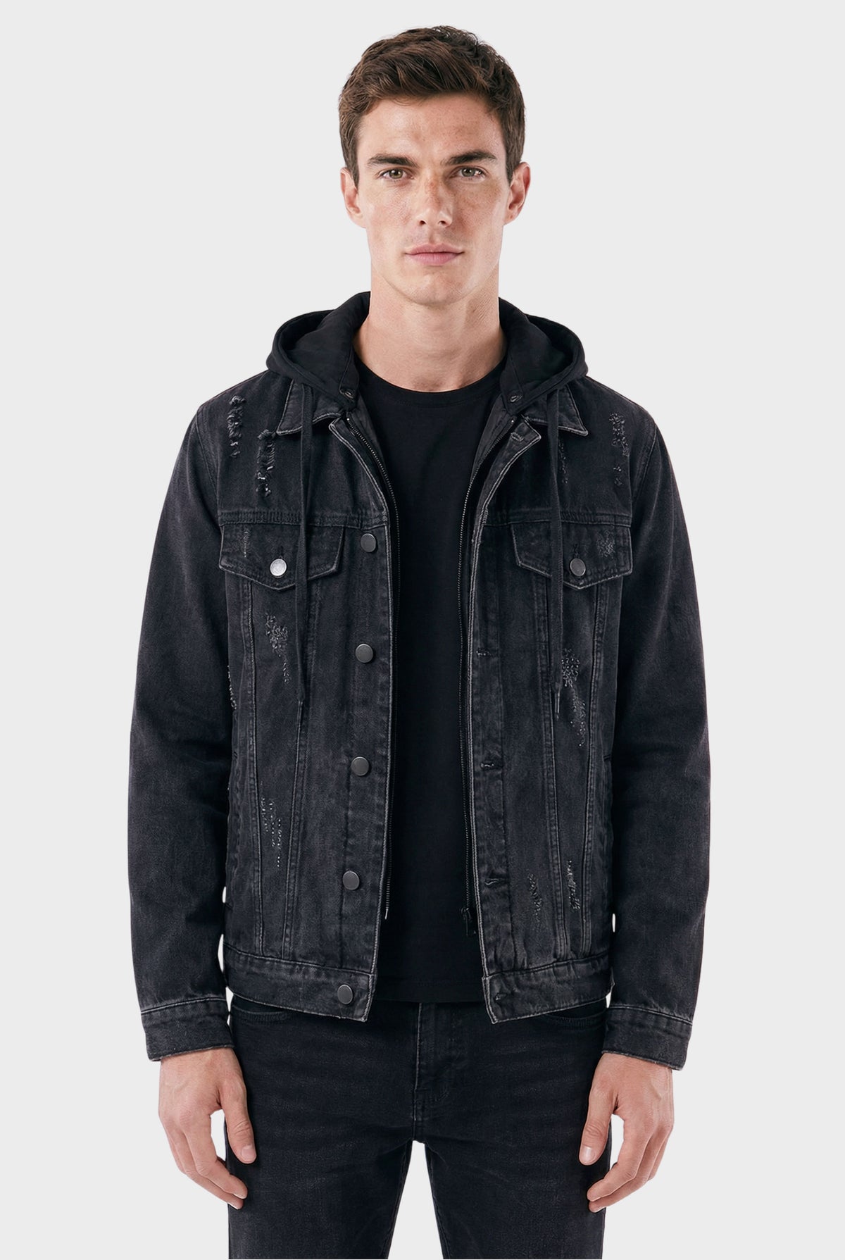 Jaqueta Jeans Masculina Trucker Essentials com Capuz