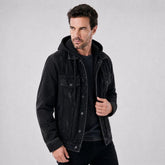 Jaqueta Jeans Masculina Trucker Essentials com Capuz preto
