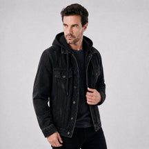 Jaqueta Jeans Masculina Trucker Essentials com Capuz preto