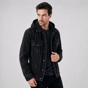 Jaqueta Jeans Masculina Trucker Essentials com Capuz preto