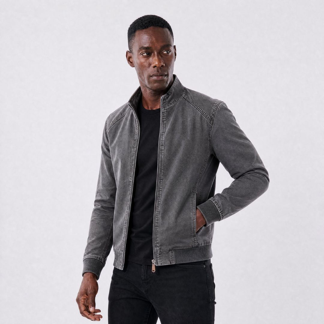 Jaqueta Masculina Bomber Atemporal com Gola Estruturada preto