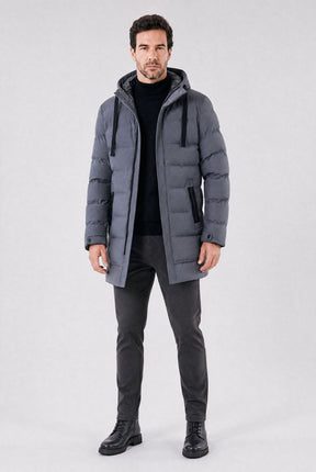 Jaqueta Masculina Puffer Longa Impermeável com Capuz