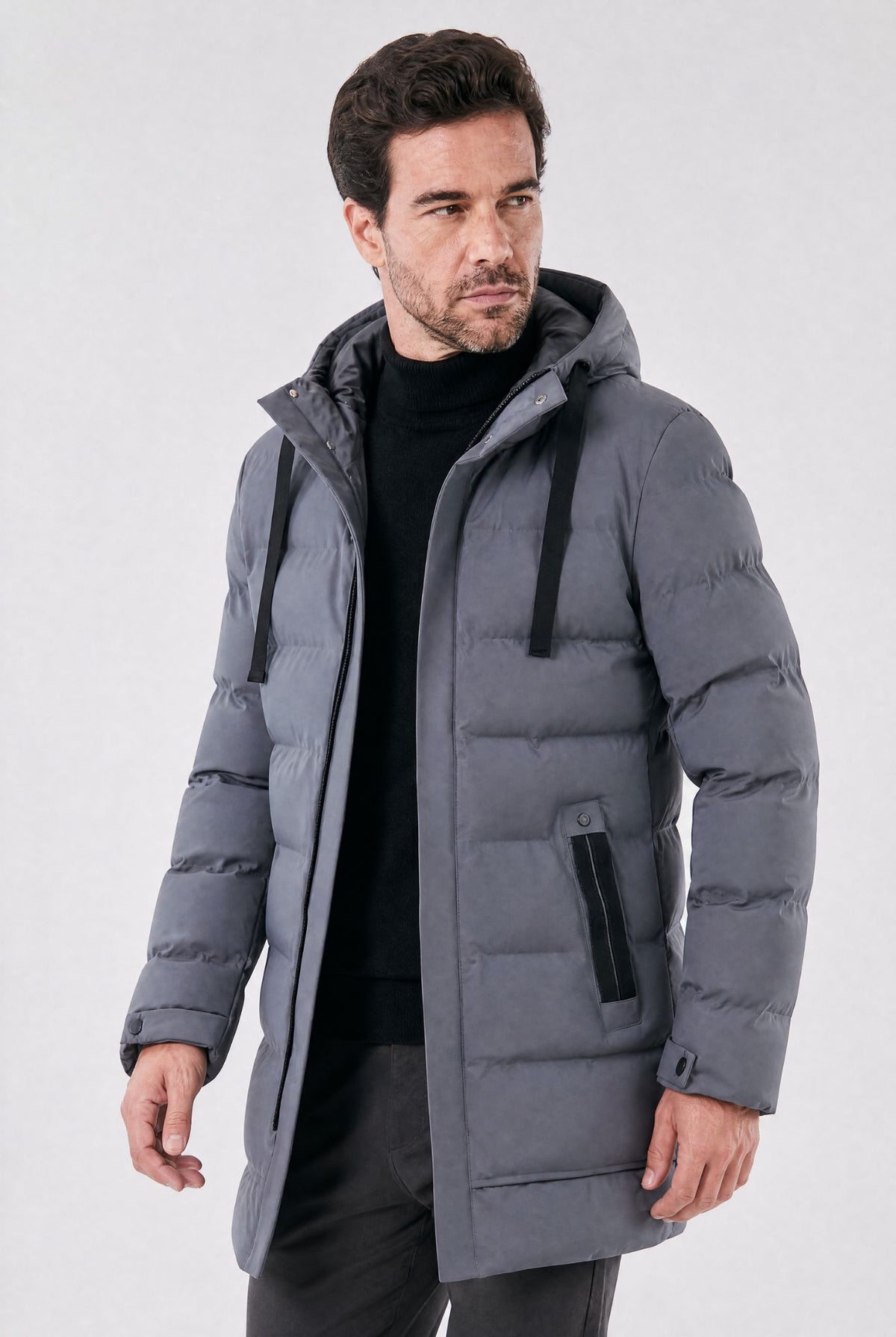 Jaqueta Masculina Puffer Longa Impermeável com Capuz