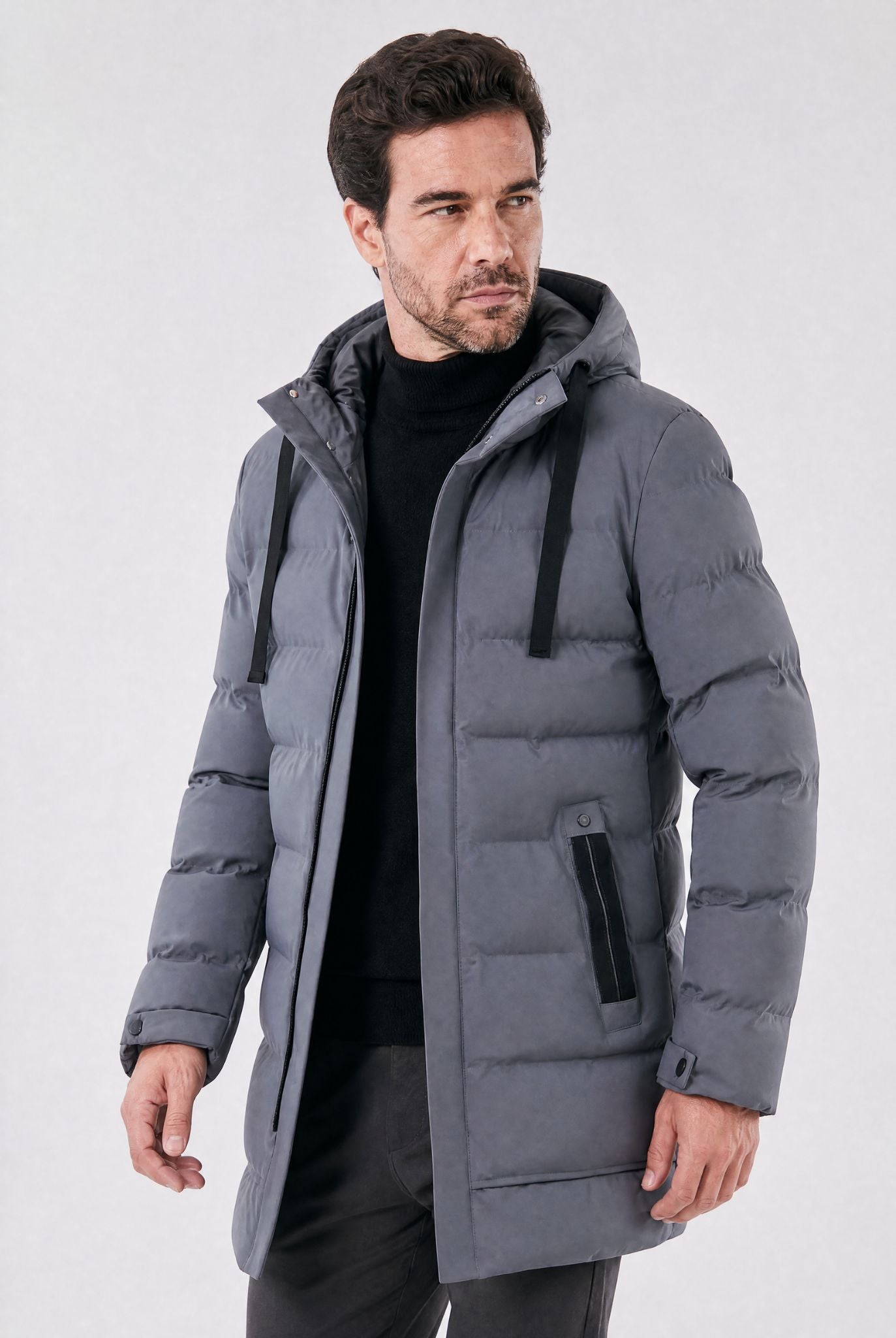 Jaqueta Masculina Puffer Longa Impermeável com Capuz