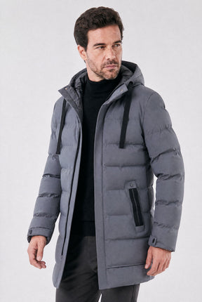 Jaqueta Masculina Puffer Longa Impermeável com Capuz