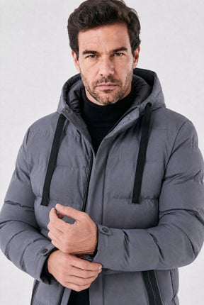 Jaqueta Masculina Puffer Longa Impermeável com Capuz