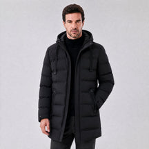 Jaqueta Masculina Puffer Longa Impermeável com Capuz preto