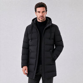 Jaqueta Masculina Puffer Longa Impermeável com Capuz preto