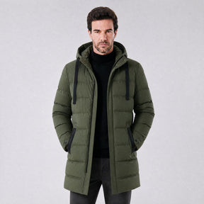 Jaqueta Masculina Puffer Longa Impermeável com Capuz verde