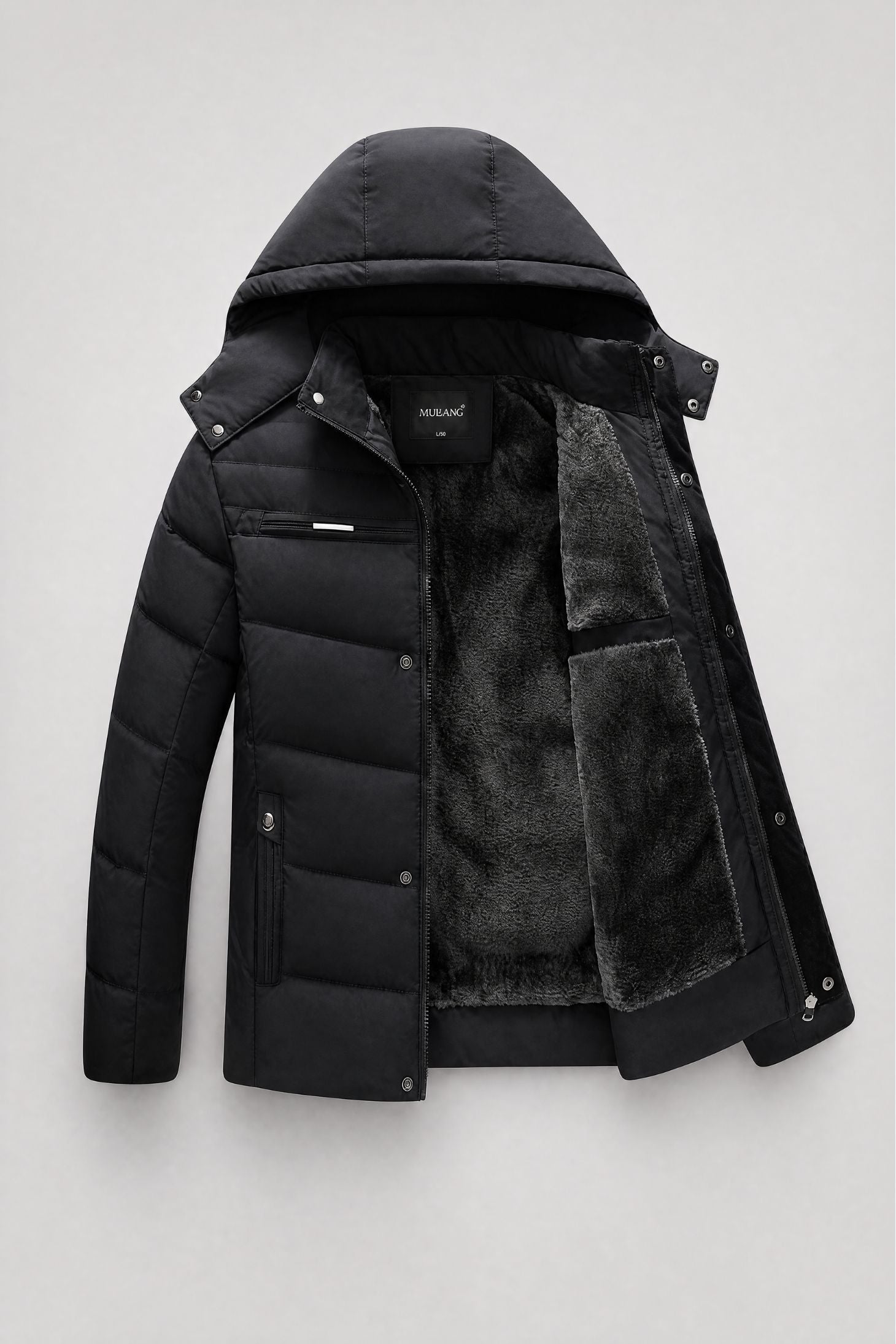 Jaqueta Masculina Puffer com Forro de Lã e Capuz Removível