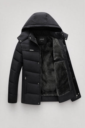 Jaqueta Masculina Puffer com Forro de Lã e Capuz Removível