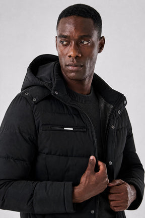 Jaqueta Masculina Puffer com Forro de Lã e Capuz Removível