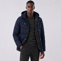 Jaqueta Masculina Puffer com Forro de Lã e Capuz Removível azul marinho
