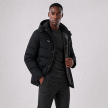 Jaqueta Masculina Puffer com Forro de Lã e Capuz Removível preto
