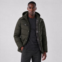 Jaqueta Masculina Puffer com Forro de Lã e Capuz Removível verde