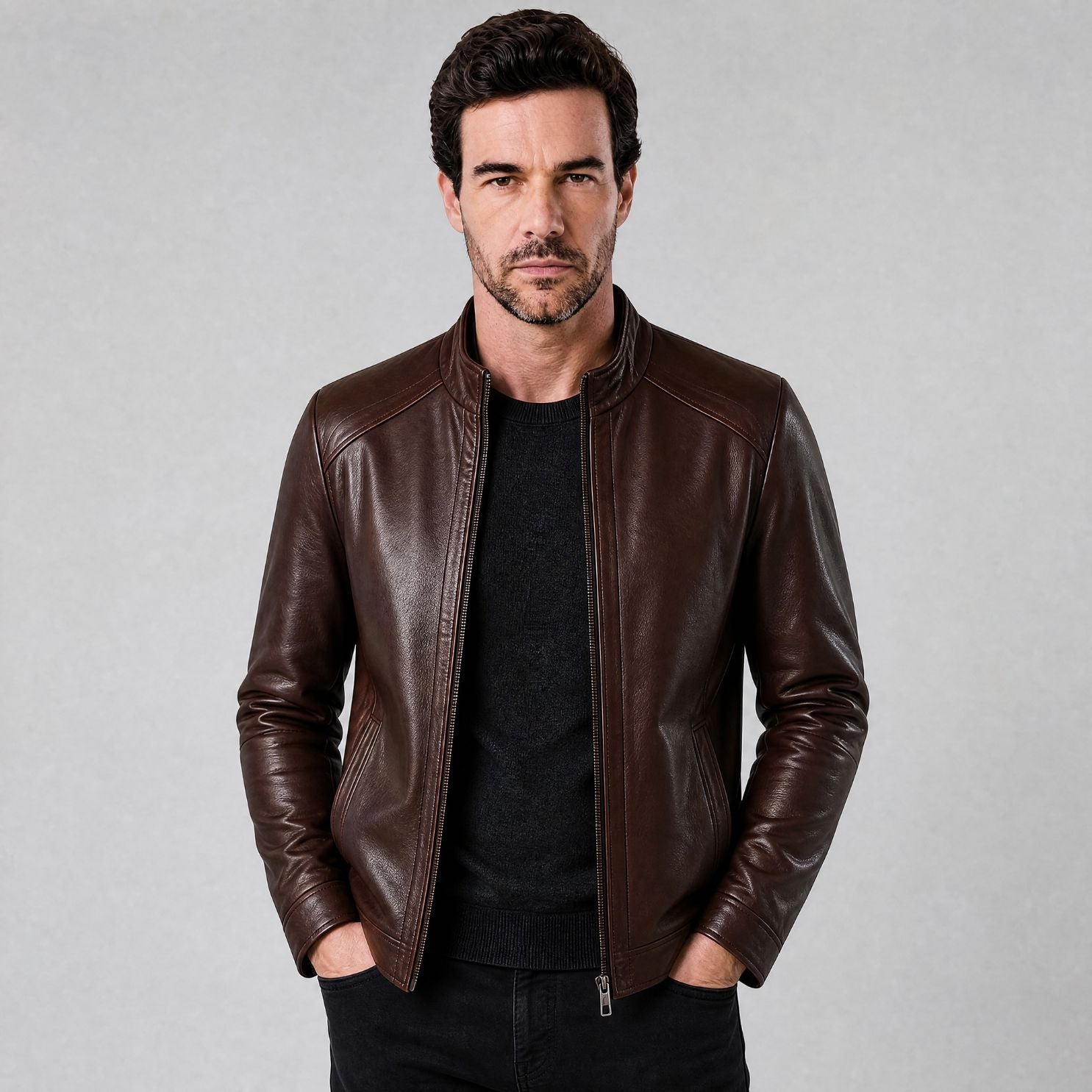 Jaqueta Masculina de Couro Keanu marrom