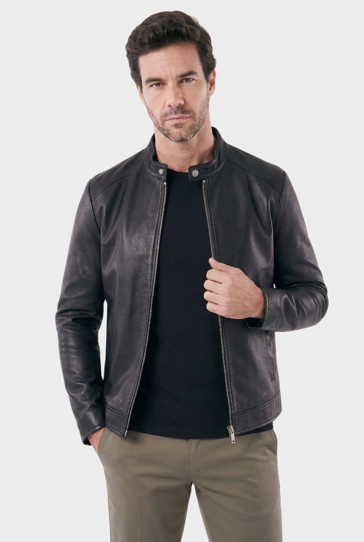 Jaqueta Masculina de Couro Slim Biker