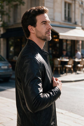 Jaqueta Masculina de Couro Slim Biker