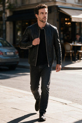 Jaqueta Masculina de Couro Slim Biker
