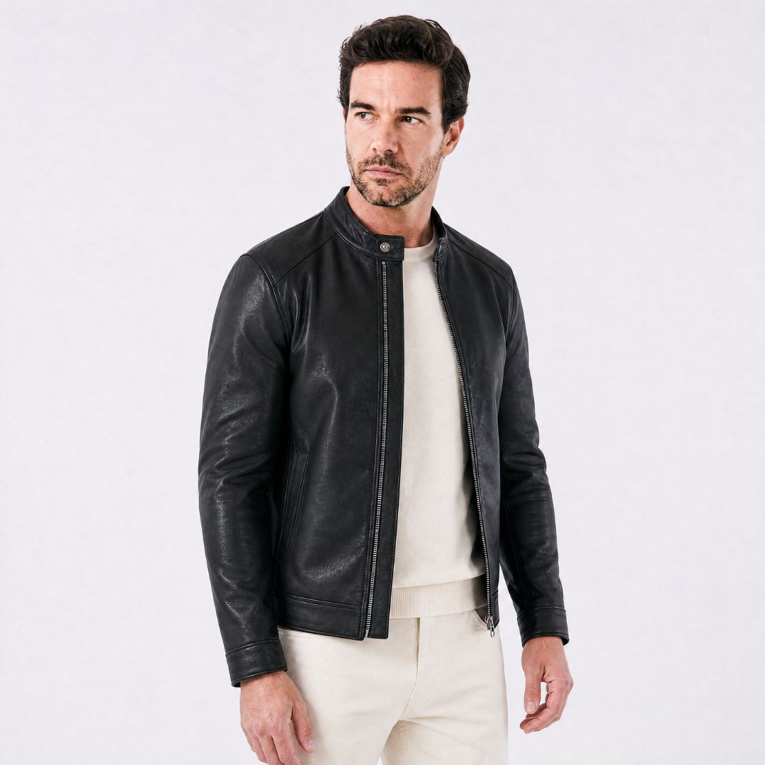 Jaqueta Masculina de Couro Slim Biker preto