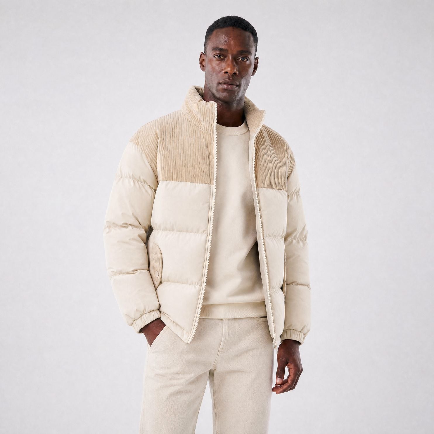 Jaqueta Puffer Masculina Company Bellaro off-white com bege