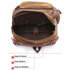 Mochila Executiva de Lona com detalhes em Couro Fiorinni