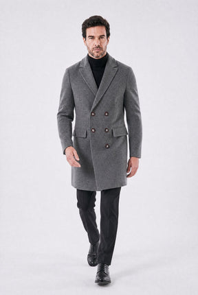 Sobretudo Masculino Double Breasted com Lapela Peaked Madrid