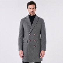 Sobretudo Masculino Double Breasted com Lapela Peaked Madrid cinza