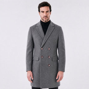 Sobretudo Masculino Double Breasted com Lapela Peaked Madrid cinza