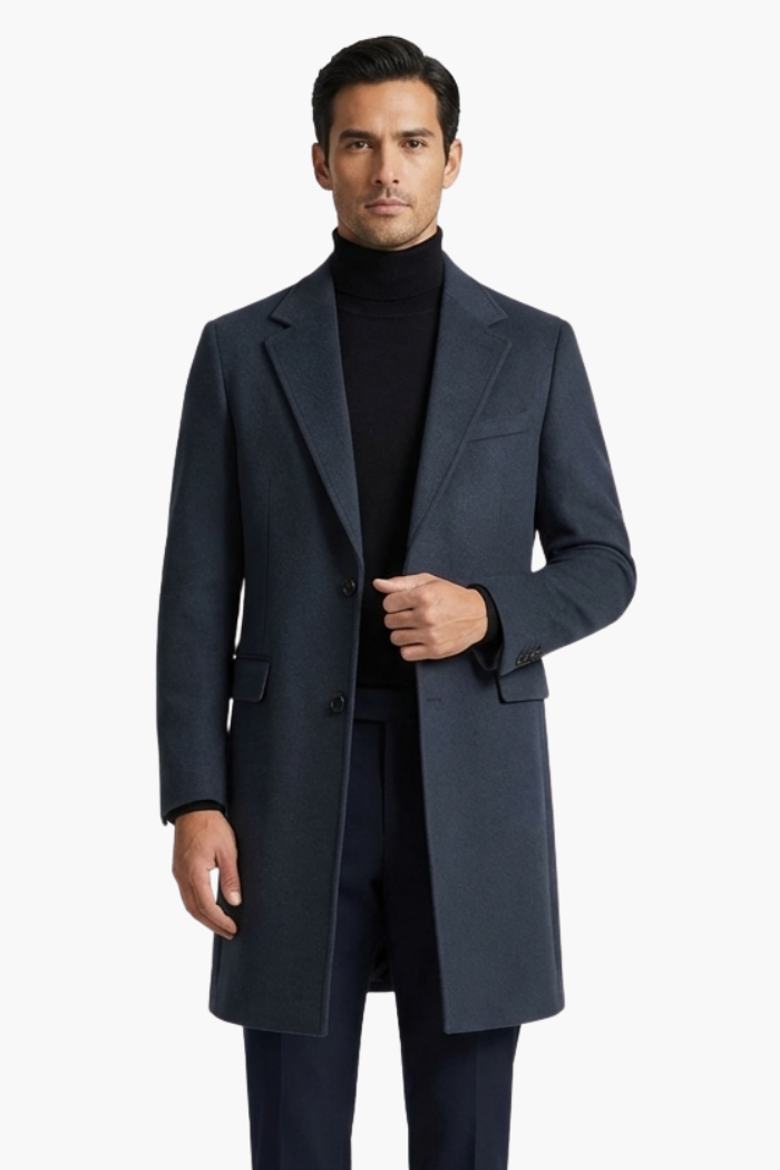 Sobretudo Masculino Longo com Lapela Notched Estruturada