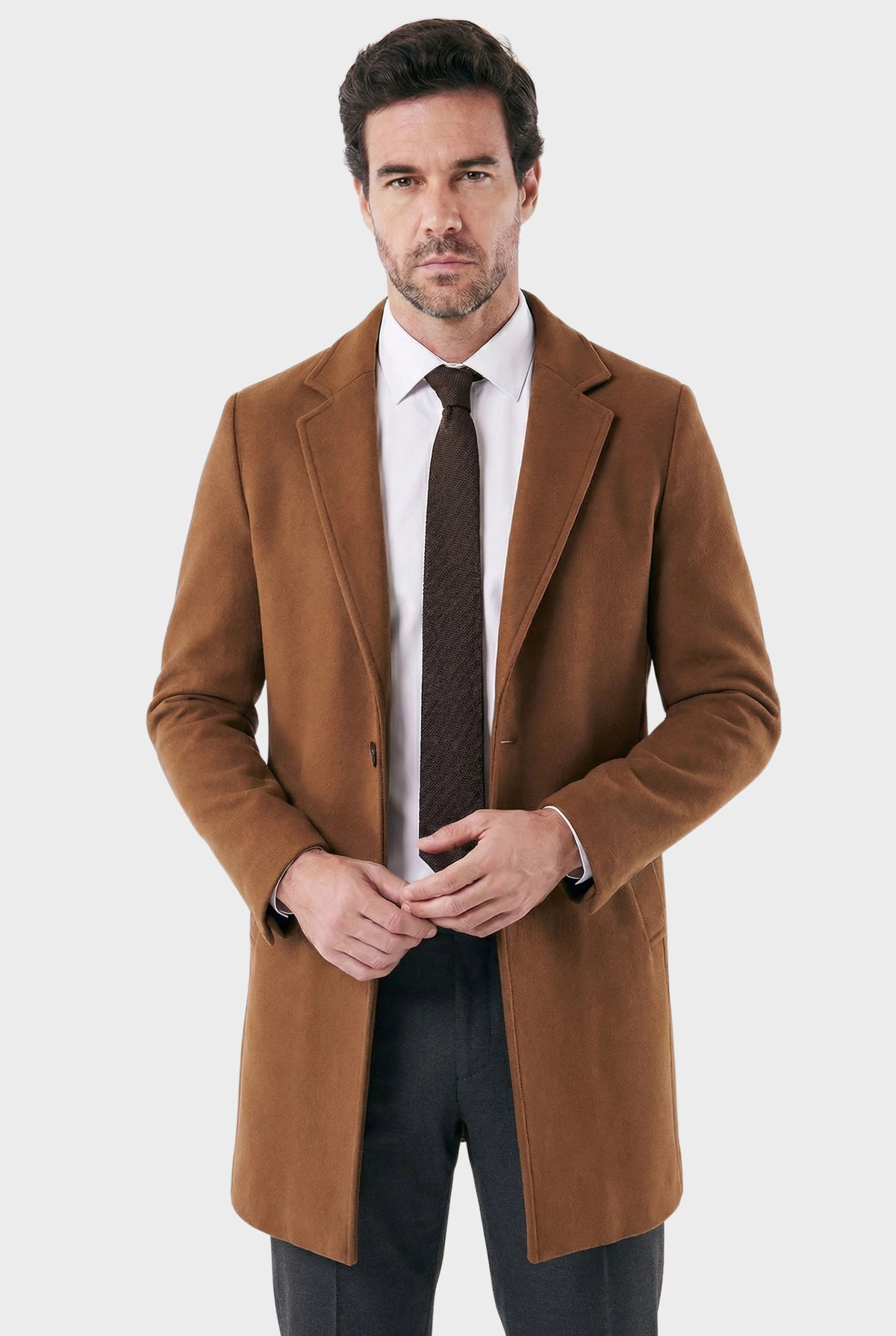 Sobretudo Masculino Longo com Lapela Notched Essentials