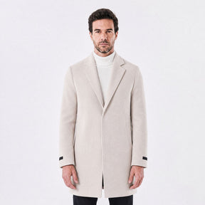 Sobretudo Masculino Médio com Lapela Notched Essentials off-white